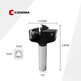 CSOOM CNC Spoilboard Surfacing Router Bit 1/2" Shank 1-15/32" Cutting Diameter,3 Wings Coated Carbide Insert Slab Flatting Router Planer Bit Wood Planing Bit Woodworking Tools