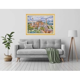 Amiiba Stamped Cross Stitch Kits, Istanbul City Landscape DIY 11CT 22.0x16.1 inch (Landscape)