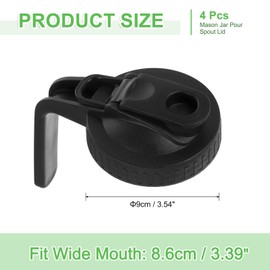 sourcing map 4Pcs Mason Jar Pour Spout Lid, Mason Jar Lids Wide Mouth Airtight Flip Cap Lids with Handle for Drinking Salad Dressing and Food Storing, Black