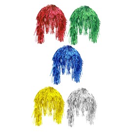 Healvian 5pcs Metallic Wigs for Women and Girls Shiny Foil Tinsel Wigs for Holiday Parties Costume Events and Cosplay Lightweight Reusable and Glamorous Hair Accessories