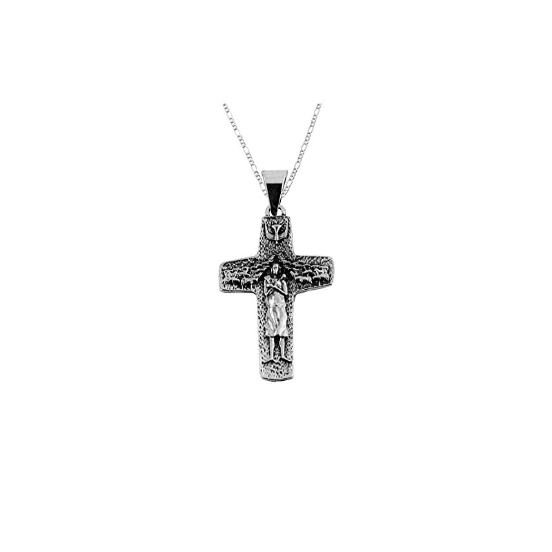 Dije de Plata Cruz del Buen Pastor con cadena