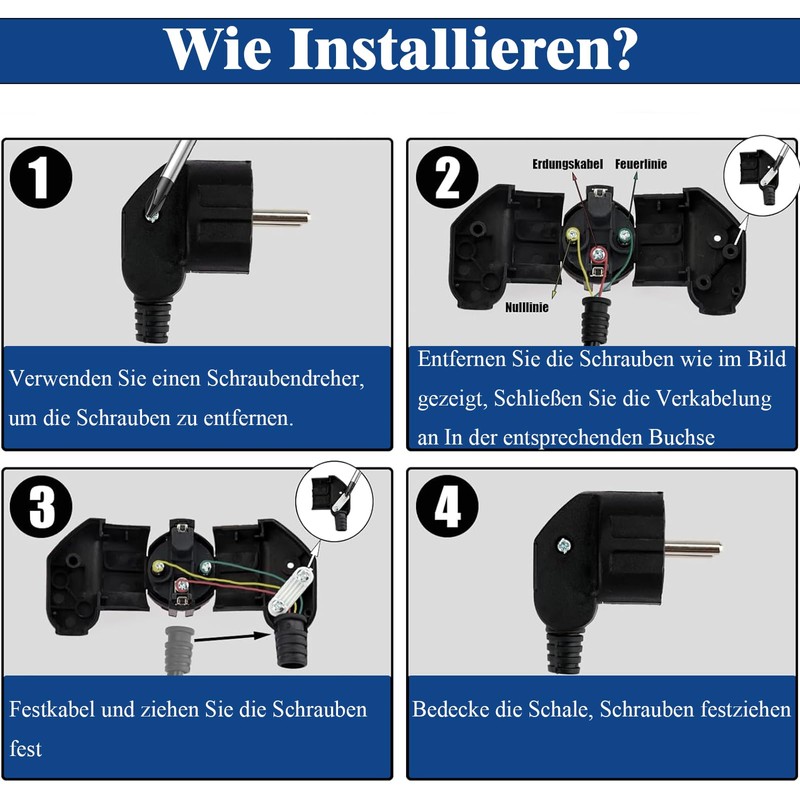 MejaRizon Schuko Plug, 2 Pieces Angled Plug 250 V/16 A,