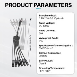 KNMIPJD Solar Panel Connector 6 to 1 Y Branch Parallel Adapter, 30A 1000V 10AWG Tool-Free IP68 Waterproof Cable for Solar Panels (Y Branch, 6to1(1Pairs))