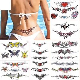 Tatuaje Temporal Para Mujer, Cubierta De Cicatriz Resistente Al Agua, Tatuaje Temporal Sexy, Pegatinas Temporales De Flores Para El Vientre, Pegatinas Para La Cintura