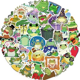 Cute Frog Stickers, 50PCS Funny Cartoon Frog Stickers for Teenagers Girls Adults, Waterproof Vinyl Kawaii Animal Decals for Water Bottles, Books, Laptops, Skateboards