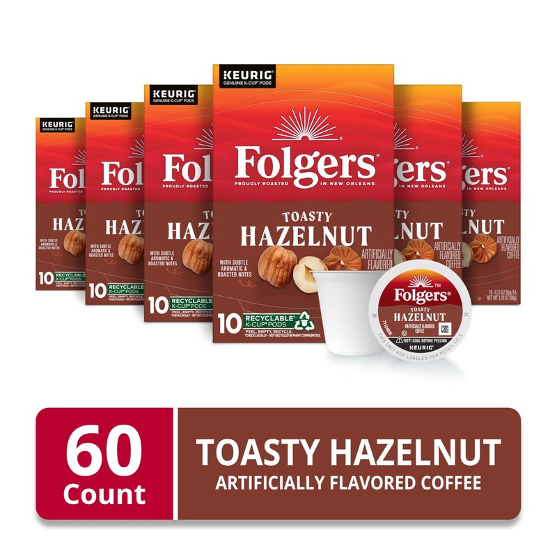 Folgers Toasty Hazelnut Artificially Flavored Coffee, Keurig K-Cup pods, 10