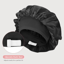 Adjustable Double-Layer Satin Hair Bonnet for Women & Men, Silk Sleep Cap for Hair Care (1pc, Black)