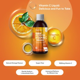 Liposomal Vitamin C Liquid - 250ml - Natural Orange Flavour - Sugar-Free & Gluten-Free - 1000mg per Serving - Easy-to-Absorb Sodium-L-Ascorbate Form - Non-GMO & Vegan-Friendly VIT C Supplements
