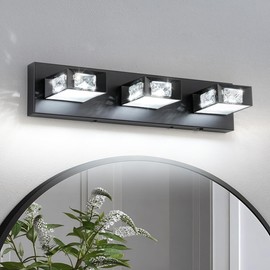 Joossnwell Crystal Bathroom Vanity Lights Black Bathroom Light Fixtures Over Mirror 5CCT Dimmable Modern Bath Lighting (3-Light, 20.47-Inch) Led Vanity Light with 350°Rotatable Head