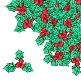JNAWA Christmas Holly Berries Embellishment Glitter Holly Berries Confetti Adornements Party Supplies for Gift DIY Craft Decorations (100)