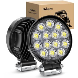 Nilight LED Pods 2Pcs 4.5Inch 42W 4200LM Round Flood Light Off Road Fog Lights Driving Roof LED Light Bar Work Light for ATV UTV SUV Truck Boat (15017C-B)