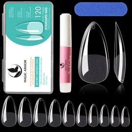 MAGIC ARMOR Pack of 120 Round Almond Nail Tips, Artificial Nails with Nail Glue for Nails, Full Cover Nail Tips, Clear Round Almond Nail Tips for Pressing on Nails, Medium Almond Nails, 10 Sizes