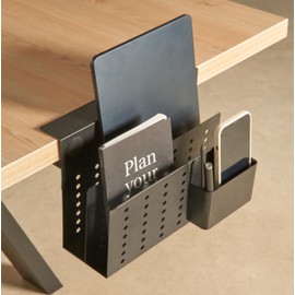 GAROOD Laptop Side Storage Vertical Stand Under Desk top Storage Clamp On Desktop Shelf Hanging Desk Organizer Computer Mount Side Table Organizer Caddy Book Caddy - Two Tier Black