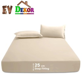 EV DEKOR®MF0001 Fitted Sheet King, Cream - Deep Pocket Bedsheet 10inch (25 cm) - Soft Brushed Microfiber Fabric - Shrinkage and Fade Resistant - Bottom Sheet - Double Bed Fitted Sheets