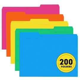 File Folder, RAZCC 200 Pack 1/3 Cut Tab Colored Folders, Colored File Folder Letter Size for Office Classroom Use, Folders with Tabs Assorted 5 Colors