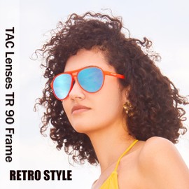 Lasiyanor Lightweight TAC Polarized Tinted Classic Vintage Retro 70s Sunglasses, TR-90 Frame for Women Men, UV 400 Protection, Orange, Medium