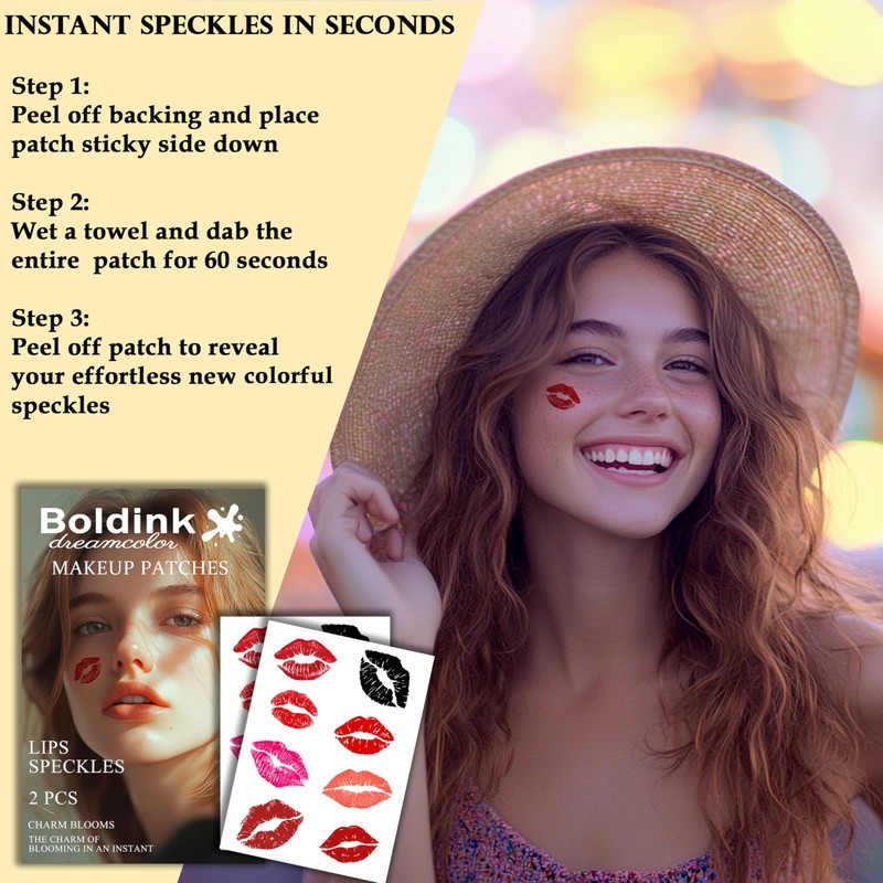 Boldink 2pcs Makeup Stickers,Waterproof Face Lips Temporary Tattoo Stickers,Masquerade Sticker,Wedding