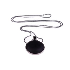 Long chain 'Frieda', 2 Polaris cabochons in a double-sided black pendant, black ball chain made of stainless steel, handmade in Berlin, Brass, Not Applicable