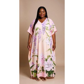 Oussum Ladies Kaftans Kimono Maxi Style Dresses Long Printed Caftan Beach Dress Women Plus Size Evening Gown (Peach), One Size
