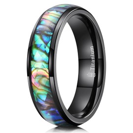 THREE KEYS JEWELRY Womens Titanium Carbide Abalone Shell Inlay Unisex Wedding Bands Rings for Women 6mm Comfort Fit Vintage Silver size 7