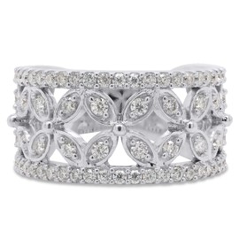 SAVEARTH DIAMONDS 3/4 ct. t.w Round Cut Lab Created Moissanite Diamond Double Row Floral Wedding Band Ring For Women In 14K White Gold Over Sterling Silver (VVS1 Clarity, 0.75 Cttw)-9