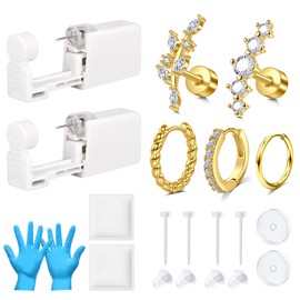 AVYRING Ear Piercing Set for Conch, Tragus, Helix Piercings, 2 Pieces Low Pain Disposable Piercing Gun with 16G Stud Earrings, Self Piercing Kit for Home, Stainless Steel