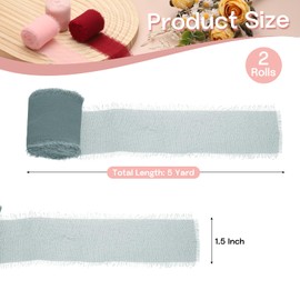 sourcing map 2 Rolls Chiffon Ribbon, 1.5 Inch x 5 Yard Handmade Fringe Silk Frayed Ribbon for Flower Bouquet Wrapping Wedding Decoration Bridal DIY Crafts Grey Blue