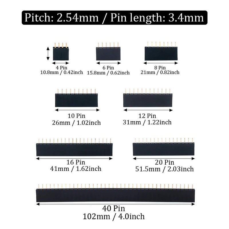 ARCELI 120pcs 2.54mm Straight Single Row PCB Board Pin Female