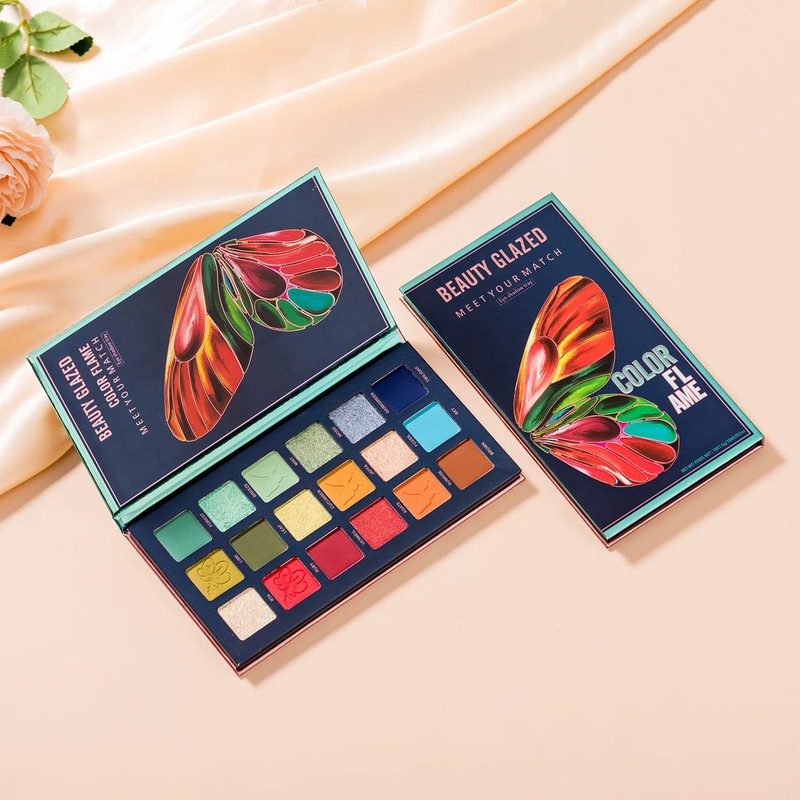 18 Color Eyeshadow Palette, Matte Shimmer Glitter Eyeshadow, Butterfly Pattern