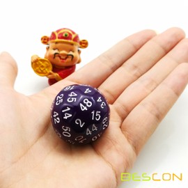 Bescon Fifty-Sided Die, 50 Sided Cube, 50 Sides Dice, 50-Sided D50 30mm Large Gaming Dice - Purple Opaque Color with White Numbers