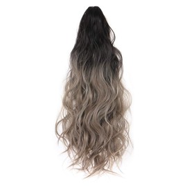 TefuRe M056 Hair Extensions, Quick Detach, Ponytail, Wig, Wave Black x Gray,