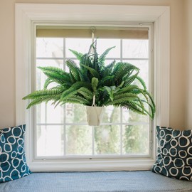 CQURE 108 Branches Fake Ferns Artificial Plants Large, 48" Set of 2 Artificial Boston Ferns Faux Hanging Plants for Outdoors Planter Home Garden Decor