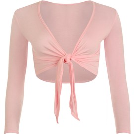 WearAll New Ladies Shrug Tie Up Long Sleeve Top Womens Pink 12/14