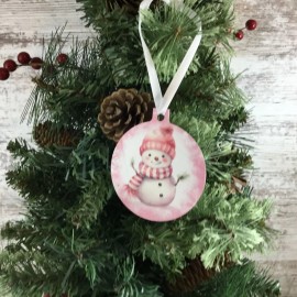 Unbranded Pretty in Pink Snowman Christmas Ornament