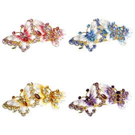 Textention 4PCS Vintage Butterfly Rhinestone Metal Hair Barrettes Luxurious Crystal Glitter Snap Hair Clips Claws Clamps Clasps Hairpins Accessories for Women Ladies