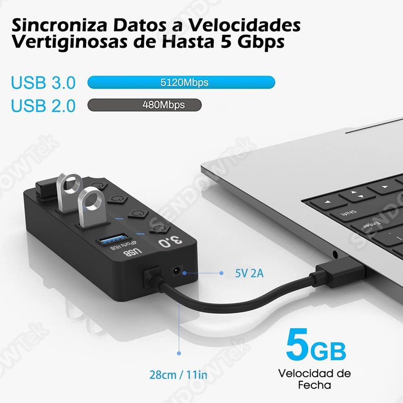 Sendowtek Hub USB 3.0 Universal 4 Puertos Multi USB 3.0