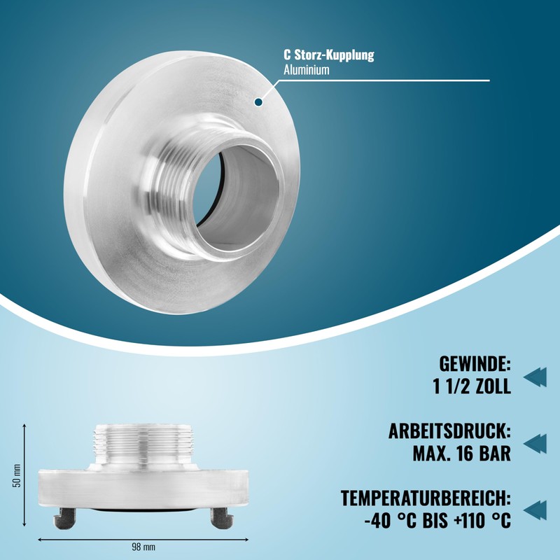 POPPSTAR C-Storz Coupling C-52 Fixed Coupling 1 1/2 Inch Male