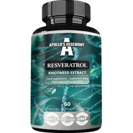 Resveratrol High Dose 400 mg - 60 Vegan Capsules - 2 Months Supply - 98% Trans-Resveratrol from Japanese Knotweed Extract - Natural Antioxidant - by Apollo's Hegemony