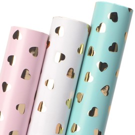 Ribbli Valentine’s Day Wrapping Paper Heart Foil Mini Roll Gift Wrap for Women Girls Anniversary Birthday Wedding 17 inch x 120 inch(10feet) Per Roll