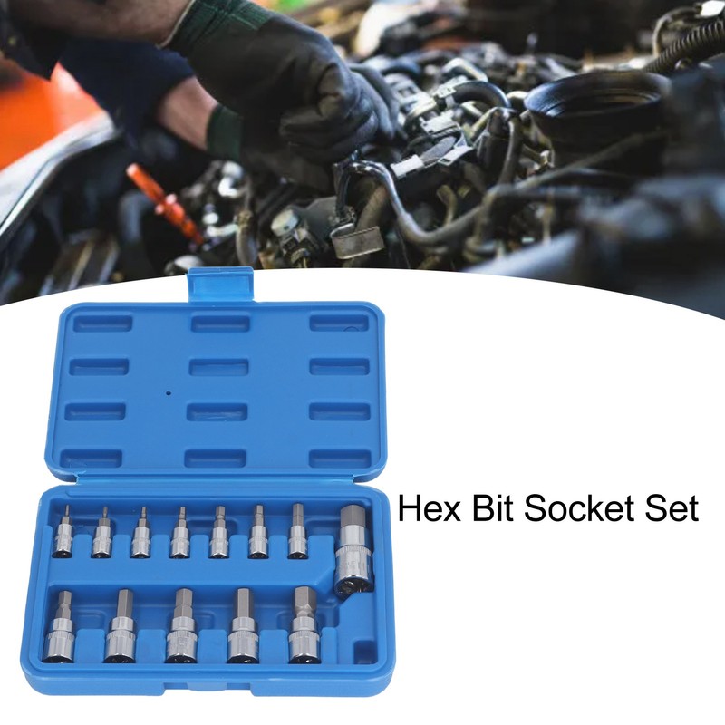 13 Pcs Hex Bit Socket Set 1/4 3/8 1/2 Inch