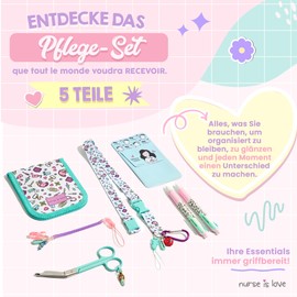 Nurse Is Love Nurse Gifts 5-Piece Set | Lanyard + Scissors + Pocket Organiser + Pens Pocket Protector with Ballpoint Pen Multicoloured + Scissors Holder | Nurse Accessories