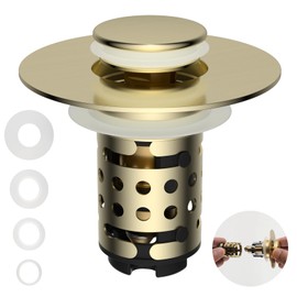 Hygie Rinse - Tapón para fregadero de baño, mejorado con cesta de filtro desmontable de 2 capas, colador de drenaje desplegable 4 en 1, antiobstrucciones, bloque de olor, ajuste universal para