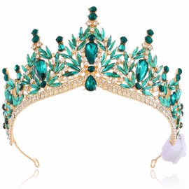Brishow Light Up Gold Rhinestones Queen Headband Crystal Coronet Headpiece for Women (Gold-Green)