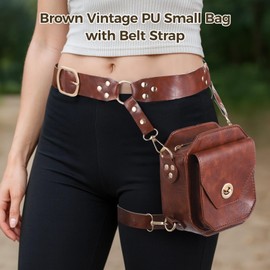 Homaisson Brown Vintage PU Small Crossbody Bag for Women, Medieval Thigh Leg Bag with Strap Adjustable Belt, Retro Style, Ideal