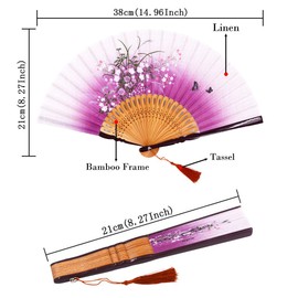 Amajiji Small Folding Hand Fan, 8.27"(21cm) Chinese Japanese Vintage Bamboo Silk Fans for Party Wedding Dancing Decoration Gift Performance (005)
