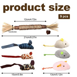 Catnip Toys for Cats,Cat Toys,9 Pcs Cat Toys for Indoor Cats Kitten,3 Grass Sticks Cat Nip Toys Cats and 6 Mouse Cat Toys for Indoor Cats for Cat Playing Teeth Cleaning