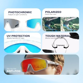 GONTSAM Polarized Anti-Fog Photochromic Sunglasses, UV400 Protection, Sports Sunglasses Cycling for Women Men (Polar Drift)