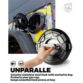 Xprite Locking Gas Tank Cap Cover Compatible with 2007-2018 Jeep Wrangler JK JKU Unlimited Rubicon Sahara, Off-Road Aluminum Lock Fuel Filler Door Cover, (Keys Included)