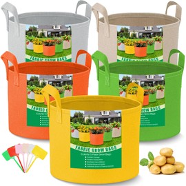 5-Pack 10 Gallon Grow Bags - Grow Bags 10 Gal 350g Heavy Duty Fabric Planting Bags with Handles, Potato Grow Bags for Gardening, Pots for Planting, Garden Bags to Grow Vegetables Potato Tomato Outdoor