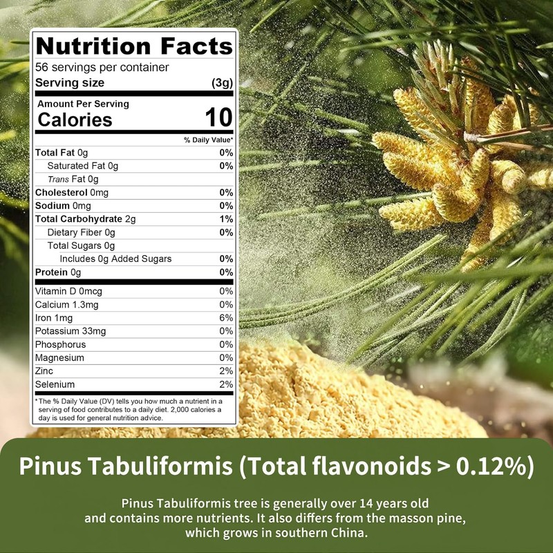 Lifebooil Pine Pollen Powder, 99% Cracked Cell Wall, 56 Servings,